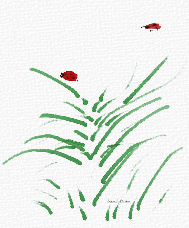 Simply Ladybugs And Grass Painting