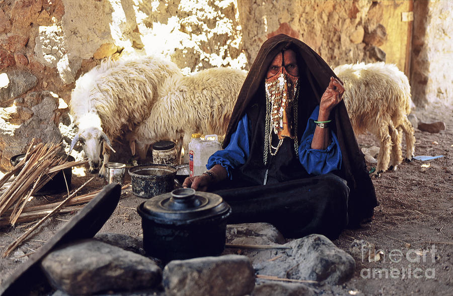 Portrait Photograph - Sinai Bedouin Woman in her Kitchen by Heiko Koehrer-Wagner