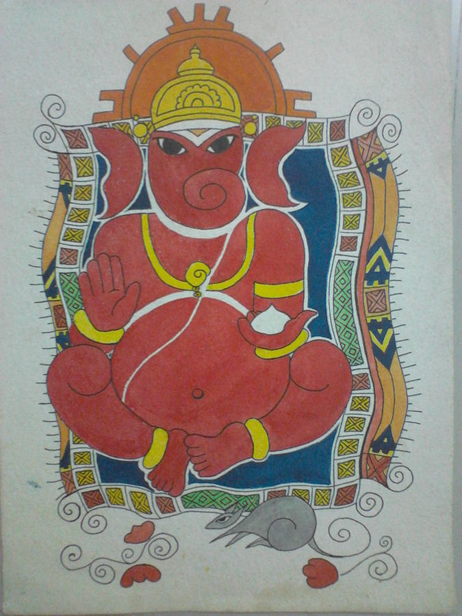 Ganapathy Painting - Sindhur Ganesha by Mangala Shenoy