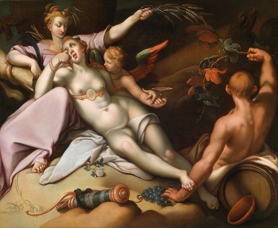 Sine Cerere et Baccho friget Venus Painting by Abraham Bloemaert
