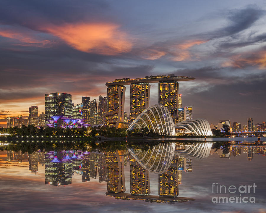 Singapore Skyline Beautiful Sunset Photograph by Colin and Linda McKie