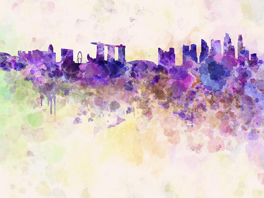 Singapore Skyline In Watercolour Background Digital Art By Pablo