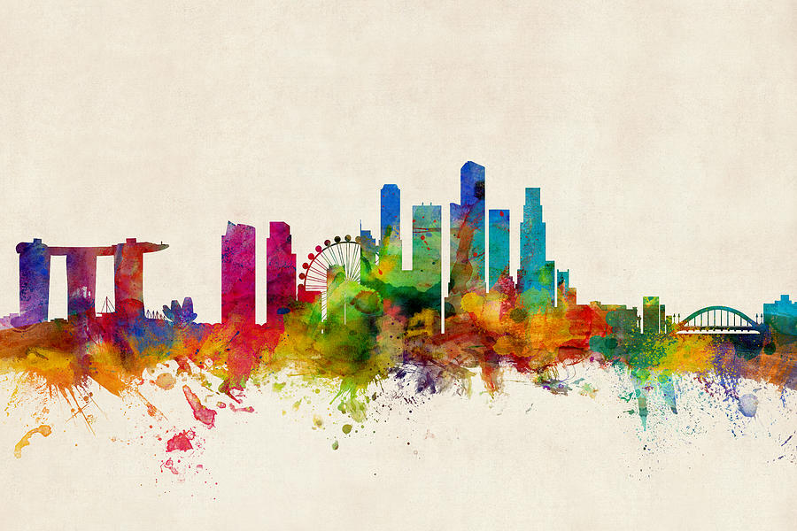 Singapore Digital Art - Singapore Skyline by Michael Tompsett