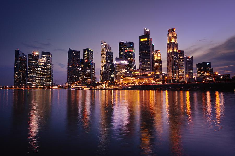 Singapore Skyline With Purple Sky Photograph by Carlina Teteris