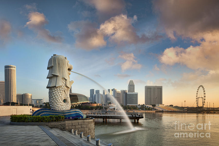 Singapore The Merlion at Sunrise Photograph by Colin and Linda McKie