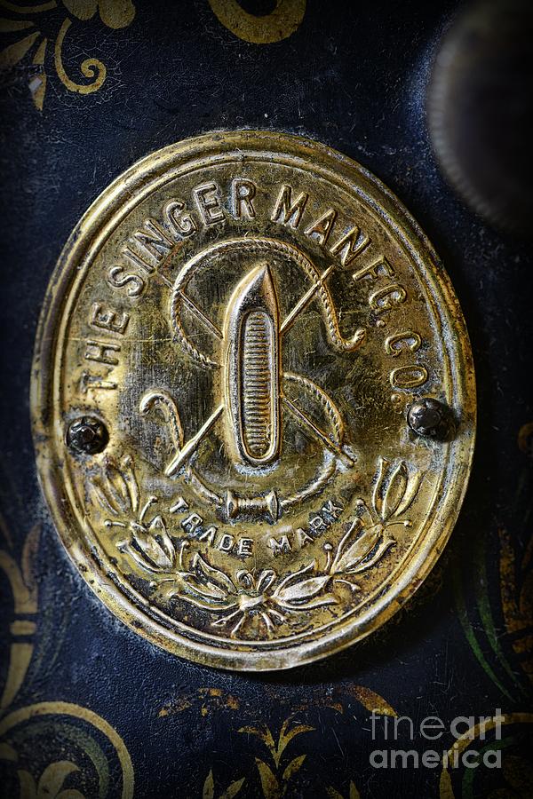 Vintage Photograph - Singer Sewing Machine Badge Close Up by Paul Ward