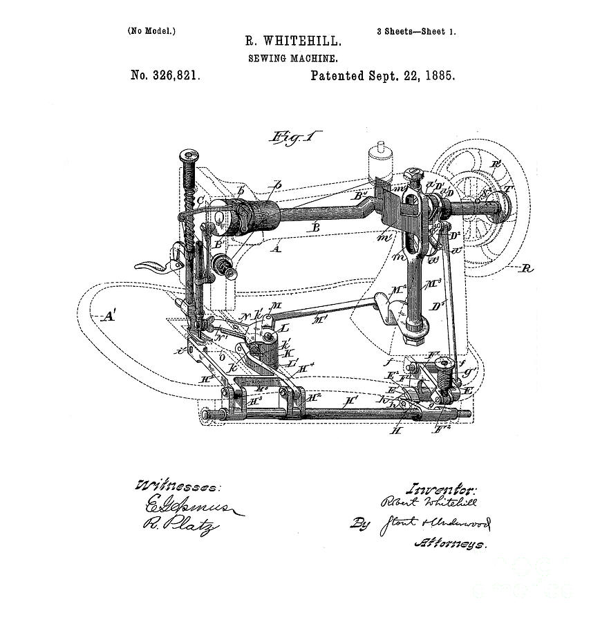 Singer Sewing Machine Model 27 - Patent Application Photograph by Doc Braham