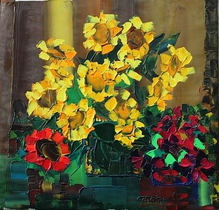 Singing sunflowers Painting by Valerie Catoire