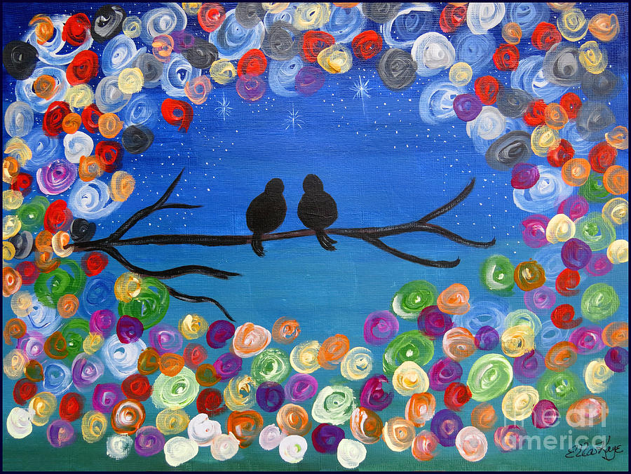 Singing To The Stars tree bird art painting print Painting by Ella Kaye Dickey