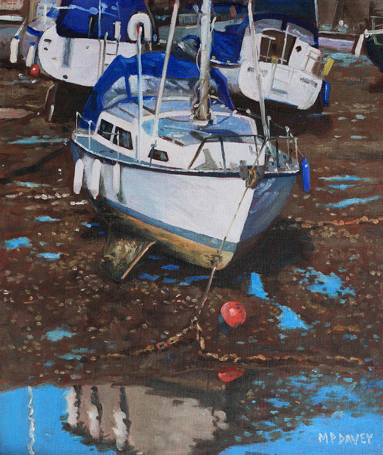 Single Boat on Eling Mudflats Painting by Martin Davey