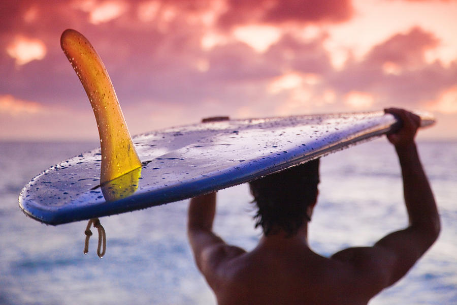 Sunset Photograph - Single Fin Surfer by Sean Davey