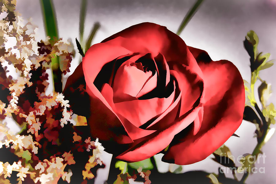 Single Open Red Rose flower Painting in Color 3186.02 Photograph by M K Miller