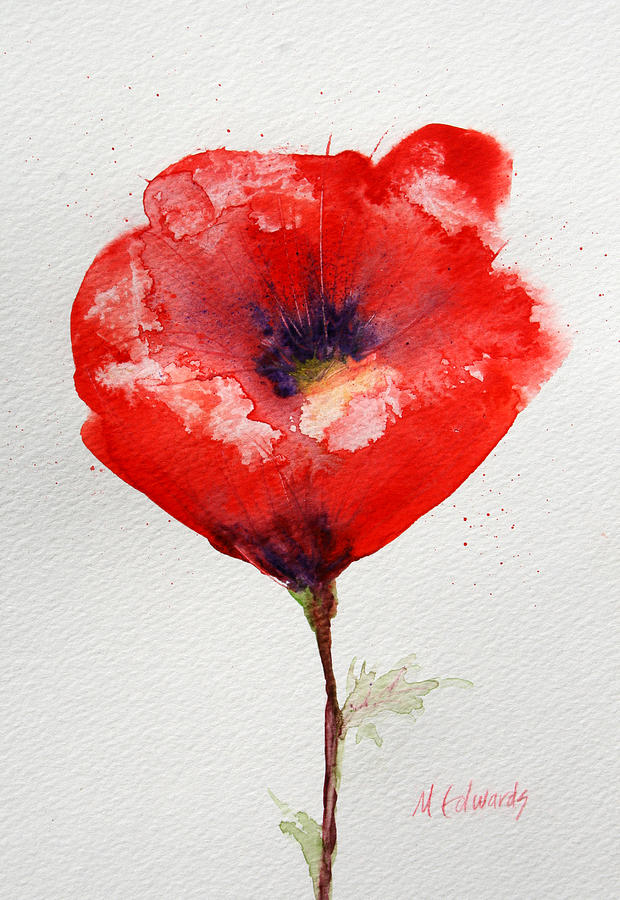 Single Red Anemone Painting by Marna Edwards Flavell