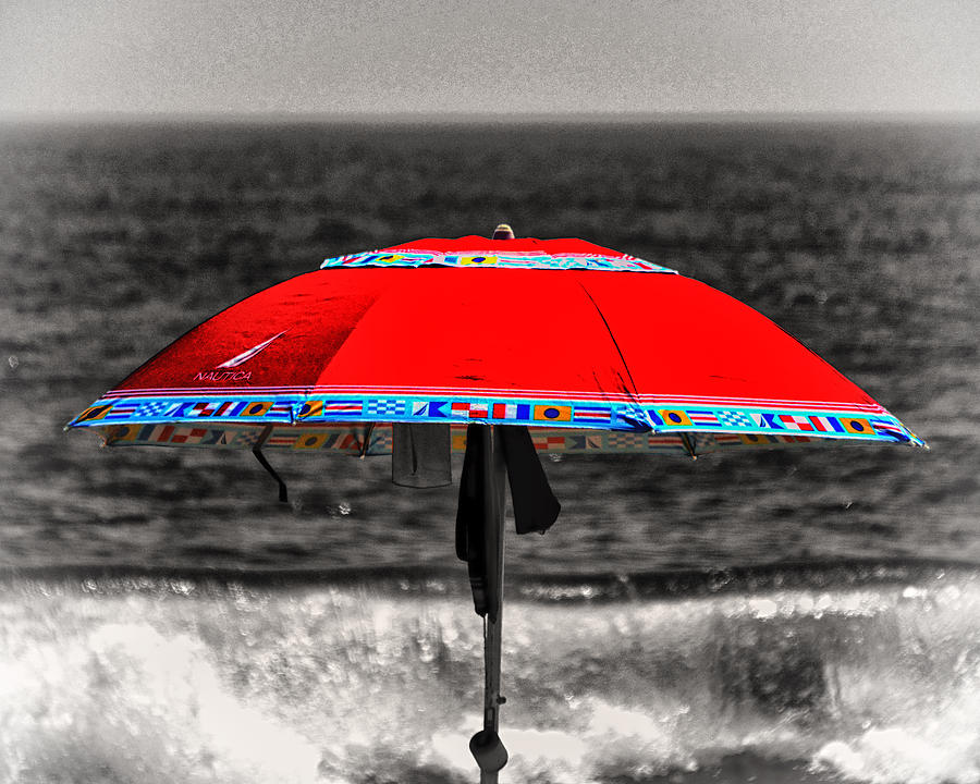 Single Red Beach Umbrella Photograph by Bill Swartwout