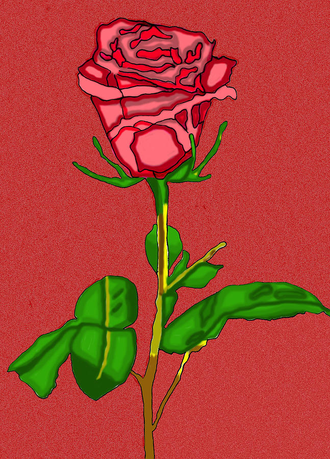 Single Red Rose With Red Background Digital Art by Christine Perry