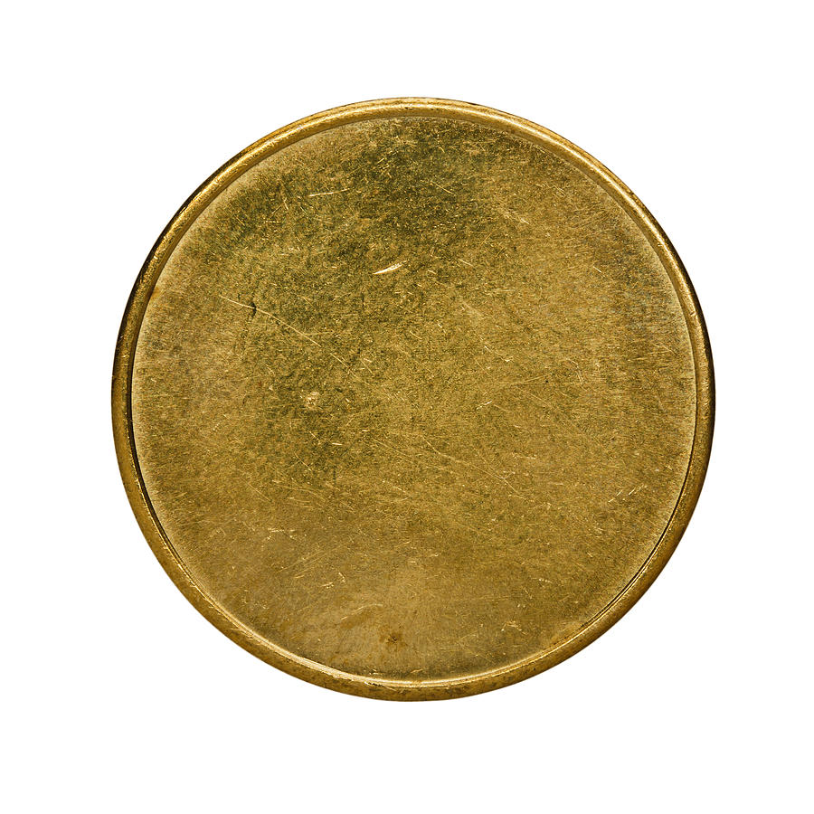 Single used blank brass coin, top view isolated on white Photograph by Jaap2