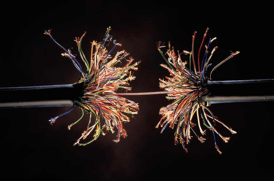 Single wire holding together frayed ends of model wiring harness Photograph by Ray Massey