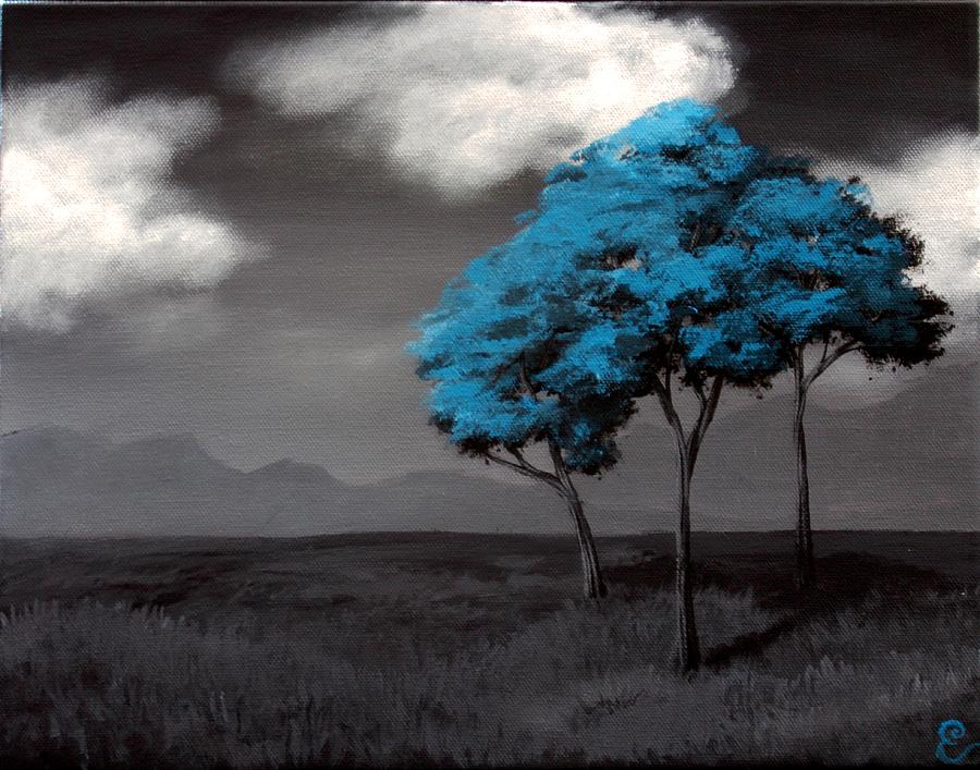 Black And White Painting - Singled Out Blue by Erin Scott