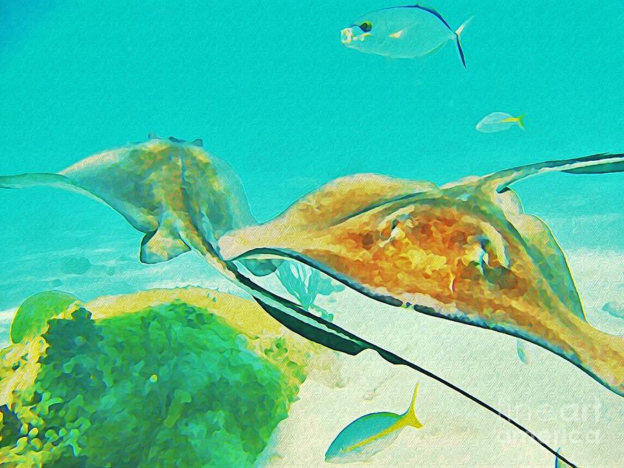 Scuba Diving Digital Art - Singray City Cayman Islands Two by John Malone