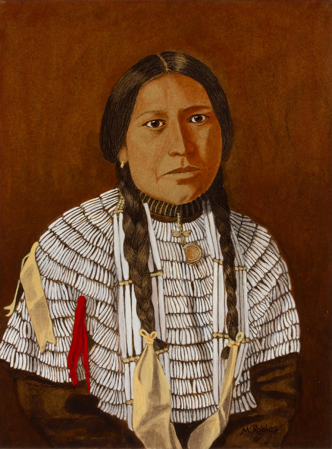 Sioux Maiden in a Shell Shirt Painting by Mike Robles
