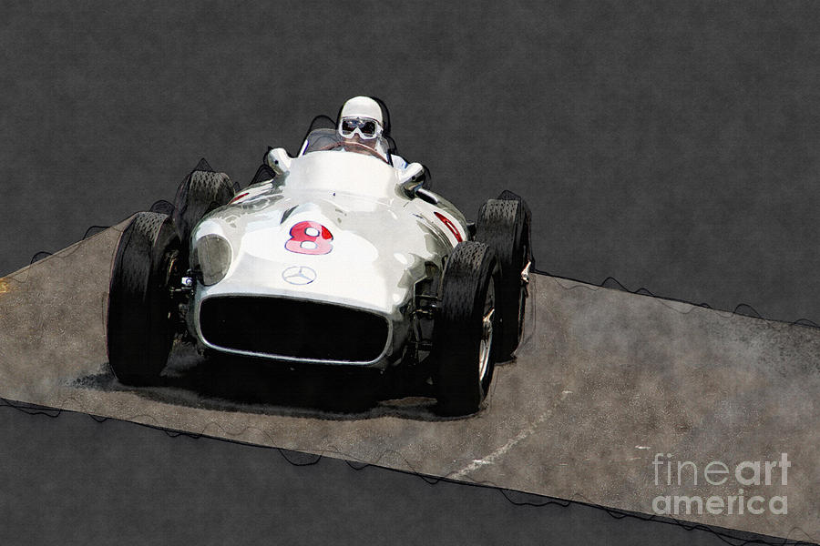 Sir Stirling Moss behind wheel of the Mercedes-Benz W 196 Digital Art by Roger Lighterness