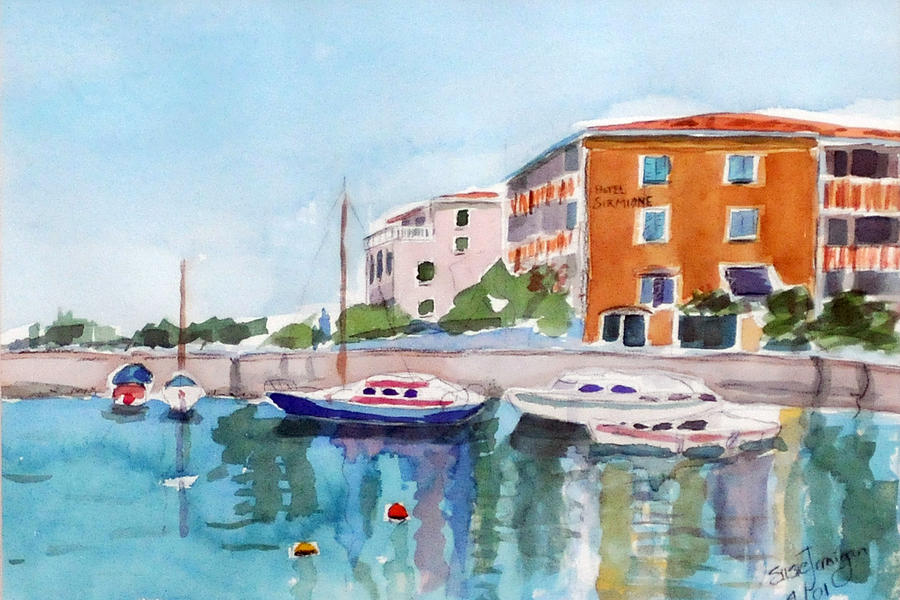Boat Painting - Sirmione Waterfront by Susie Jernigan
