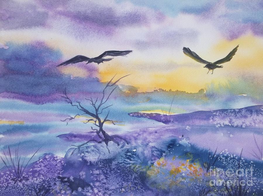 Sister Ravens Painting by Ellen Levinson