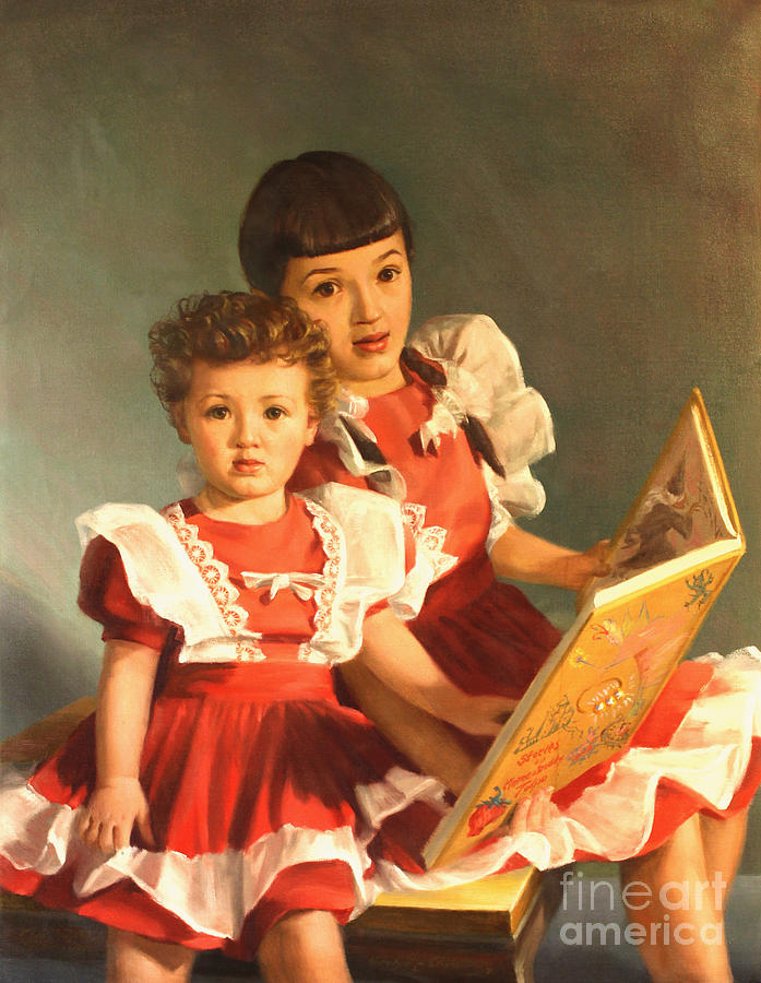 Sisters and Storybook Time Painting by Art By Tolpo Collection