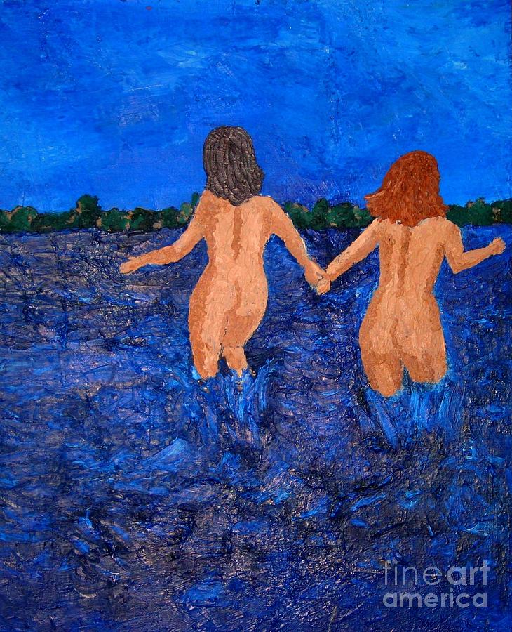 Sisters bathing Painting by Susanne Baumann