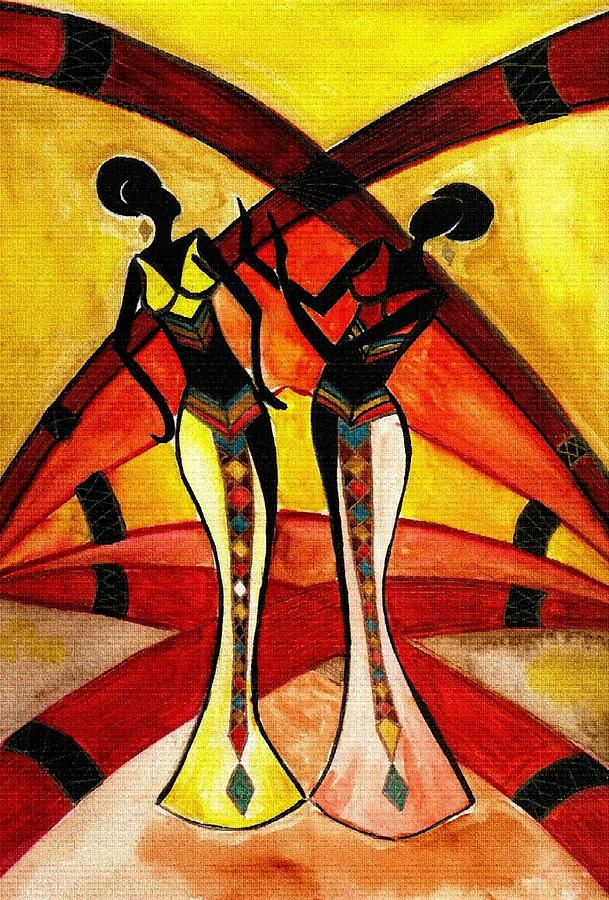 Abstract Painting - Ethiopian Dancers by Elizabeth  Dalley