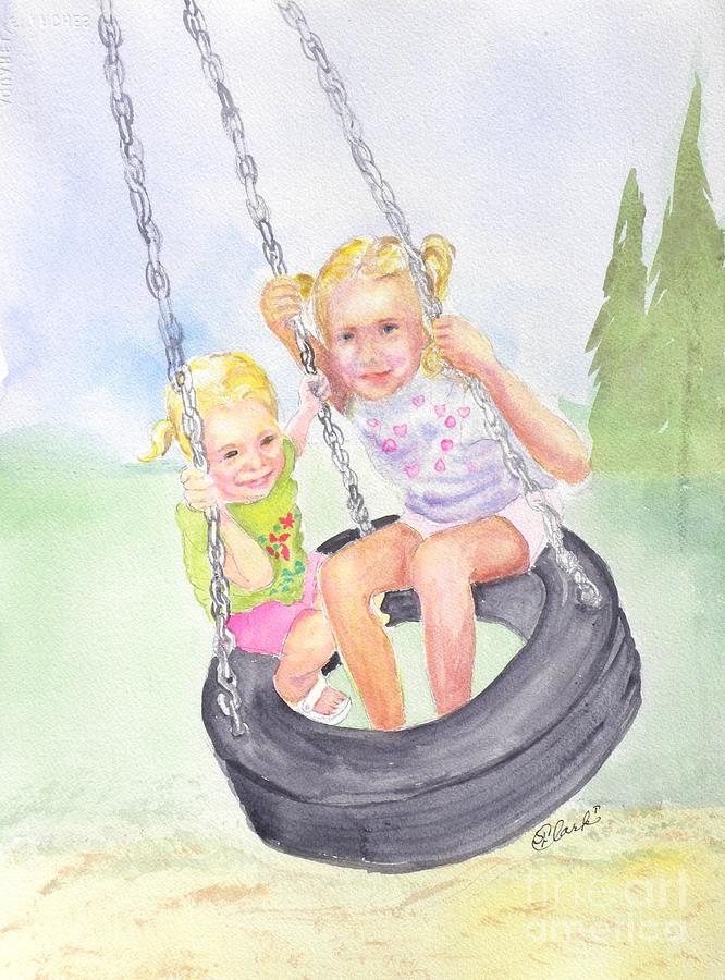 Tire Swing Painting - Sisters Forever by Susan Lee Clark
