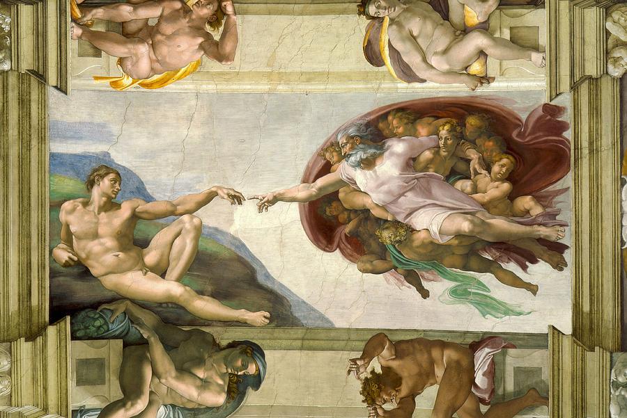 Sistine Chapel Ceiling 1508-12 Creation Of Adam, 1510 Fresco Post-restoration Photograph by Michelangelo Buonarroti