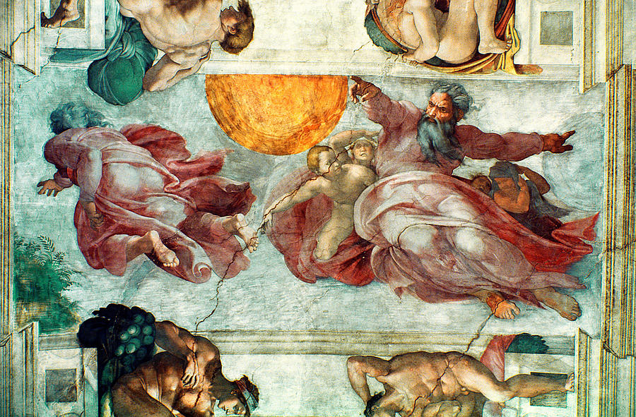 Sistine Chapel Ceiling Creation Of The Sun And Moon, 1508-12 Fresco Photograph by Michelangelo Buonarroti