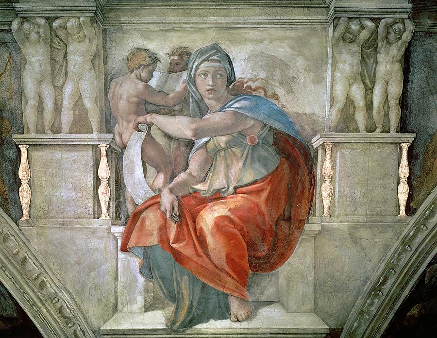 High Photograph - Sistine Chapel Ceiling Delphic Sibyl Fresco by Michelangelo Buonarroti