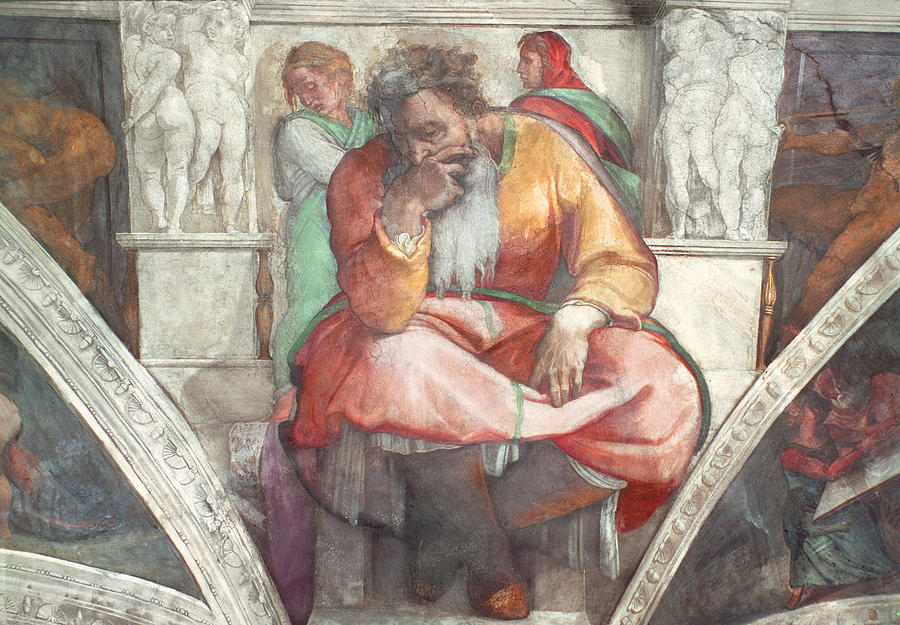 Michelangelo Painting - Sistine Chapel Ceiling The Prophet Jeremiah Pre Resoration by Michelangelo Buonarroti