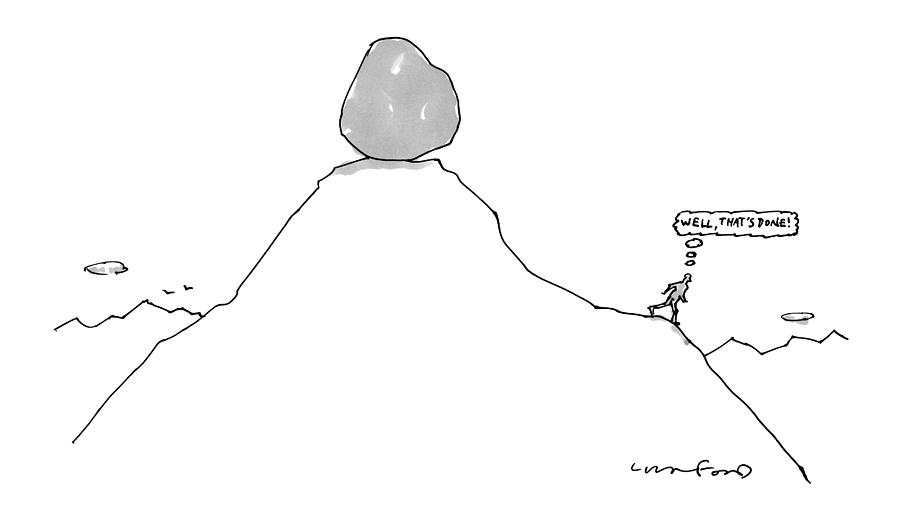 Sisyphus Balances The Boulder At The Top Drawing by Michael Crawford