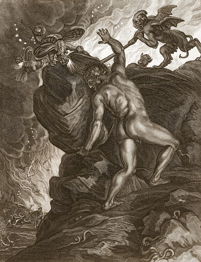 Nude Drawing - Sisyphus Pushing His Stone by Bernard Picart