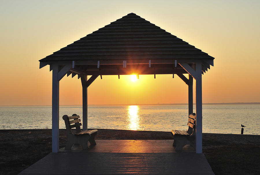 Sunset Photograph - Sit Awhile Jersey Shore Gazebo Seaside New Jersey  by Terry DeLuco