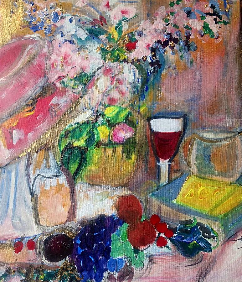 Sit down to cheese and fruit Painting by Judith Desrosiers