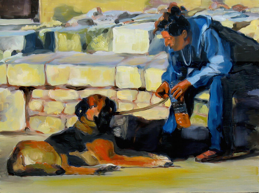 Impressionism Painting - Sitting With A Dog by Dominique Amendola