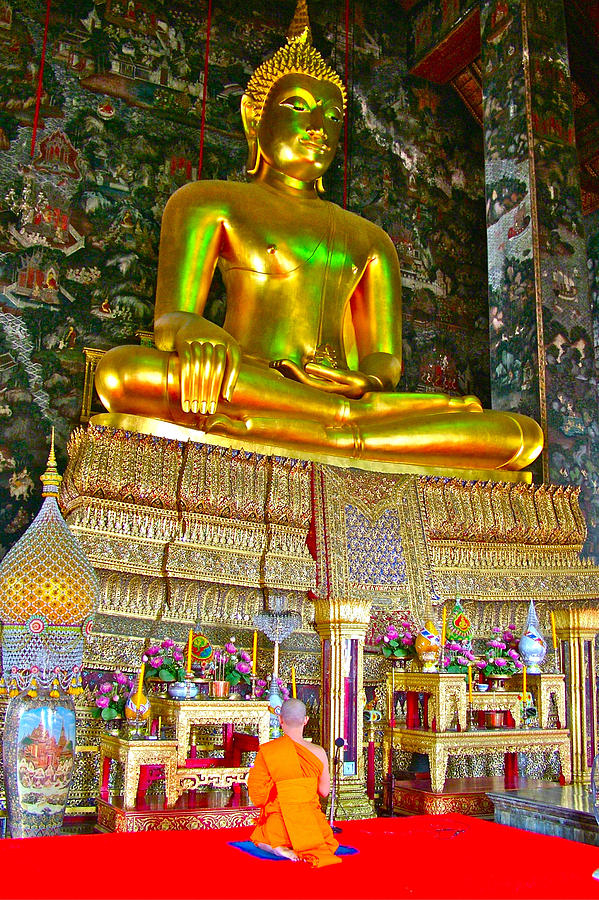 Buddha Photograph - Sitting Buddha in Wat Suthat in Bangkok-Thailand by Ruth Hager