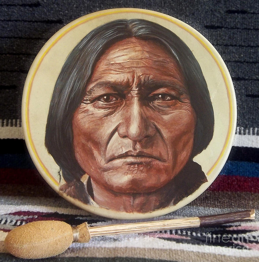 Drum Painting - Sitting Bull Drum by Stu Braks