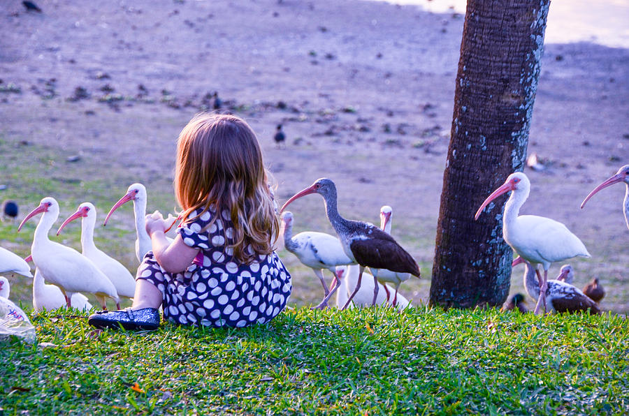 Sitting girl with ducks Photograph by RobLew Photography