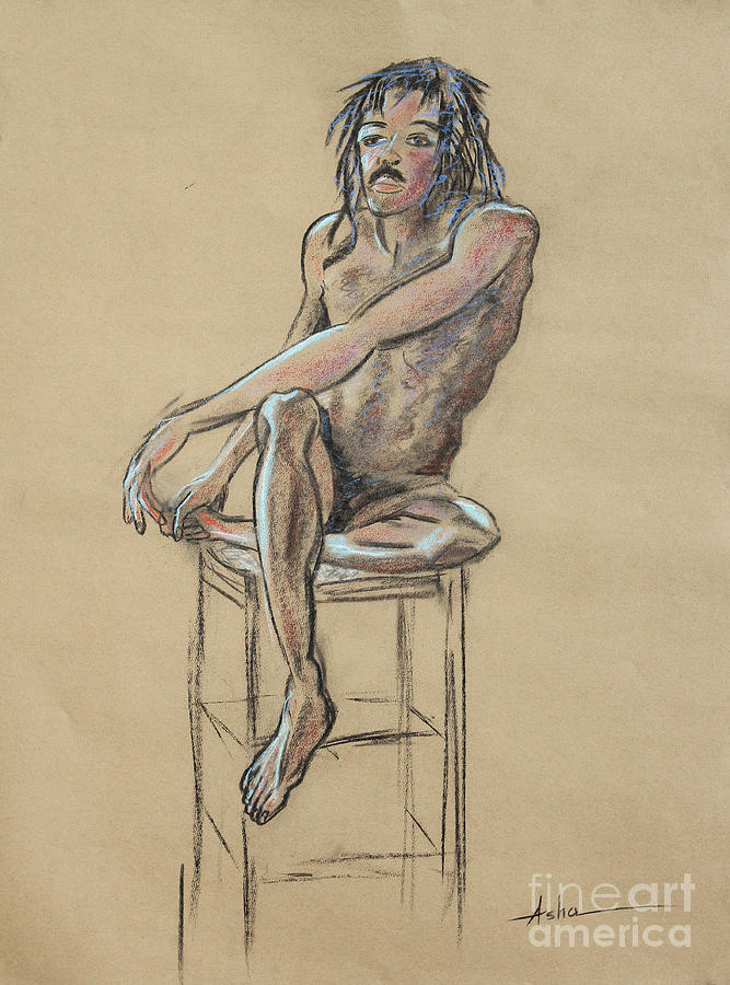 Sitting Man Holding His Foot Drawing by Asha Carolyn Young