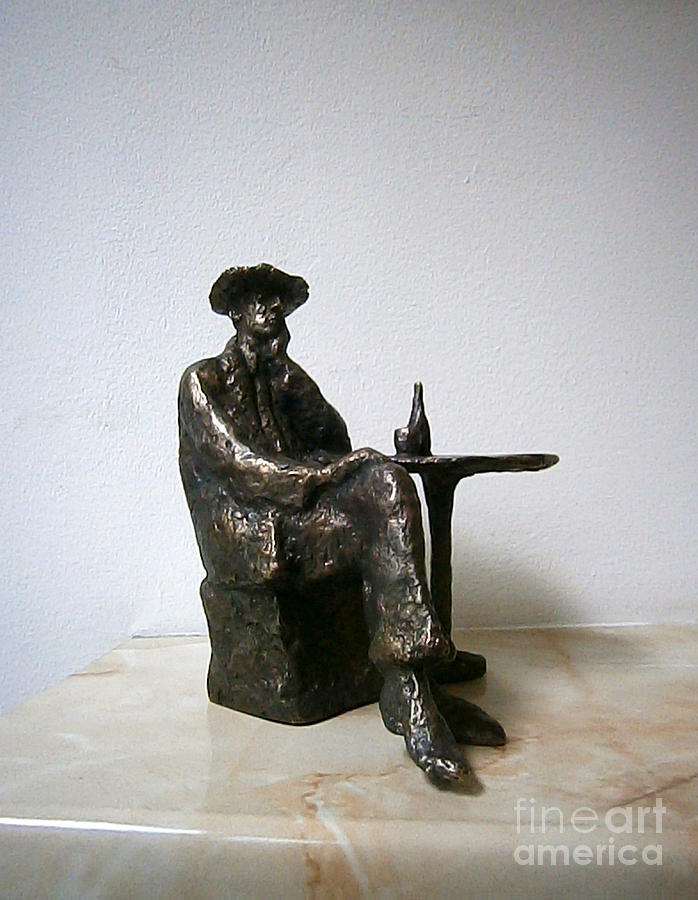 Wine Sculpture - Sitting man with a bottle of wine by Milen Litchkov