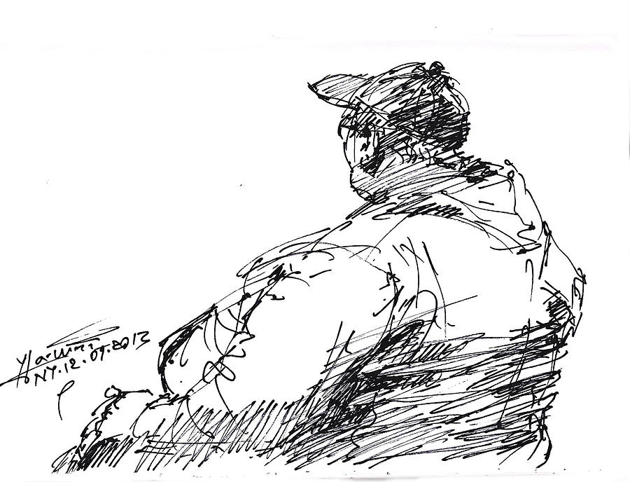 Portrait Drawing - Sitting Man by Ylli Haruni
