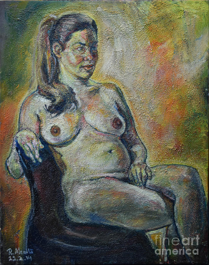 Sitting Nude Painting by Raija Merila