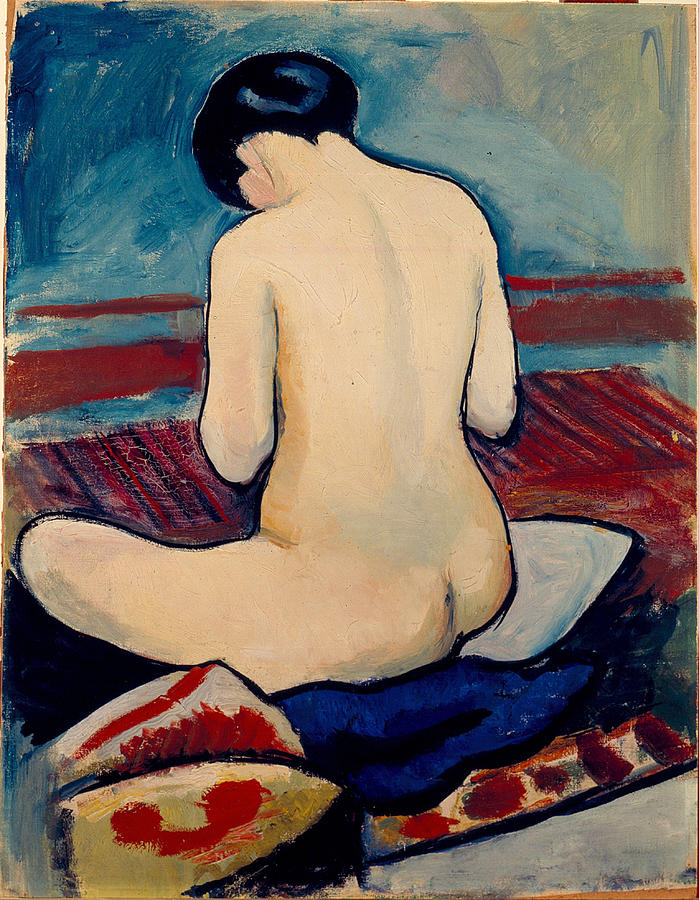August Macke Painting - Sitting Nude with Pillow by August Macke