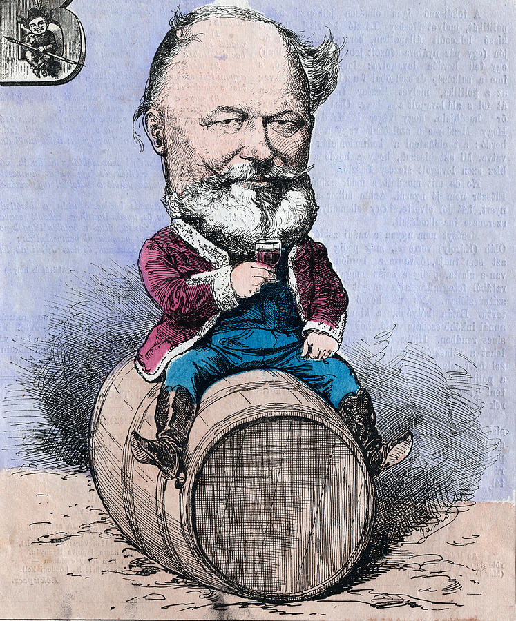 Wine Drawing - Sitting On A Barrel And Drinking A Glass Of Wine by Austrian School
