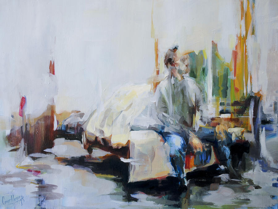 Sitting On A Bed  Painting by Omar Najjar